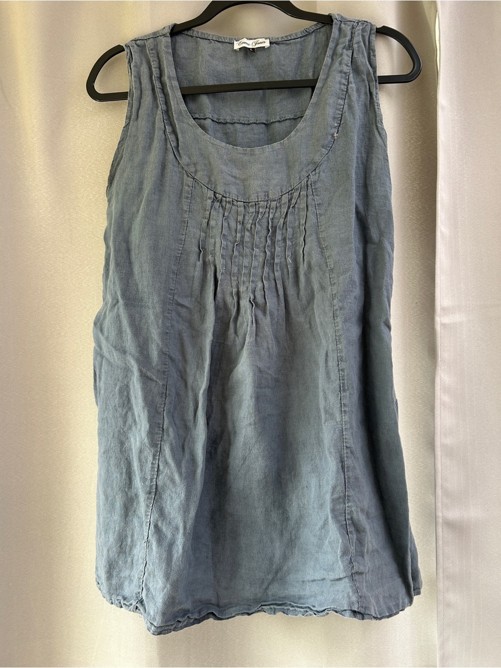 Washed linen Denim-Blue Pintuck Sleeveless Tank size large by Emma Jones